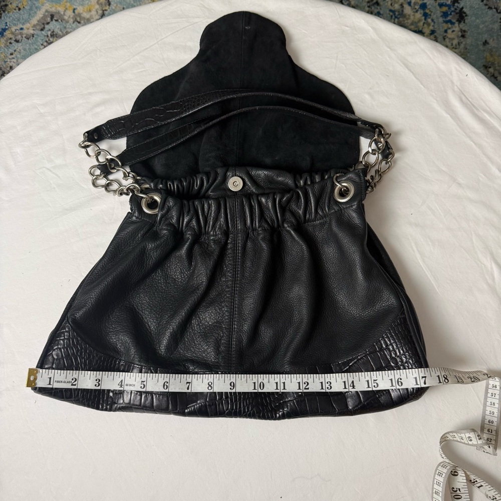 Vintage LEATHEROCK USA Black Pebbled Leather Jewel Studded Rocker Hobo Y2K Biker - Picture 6 of 16